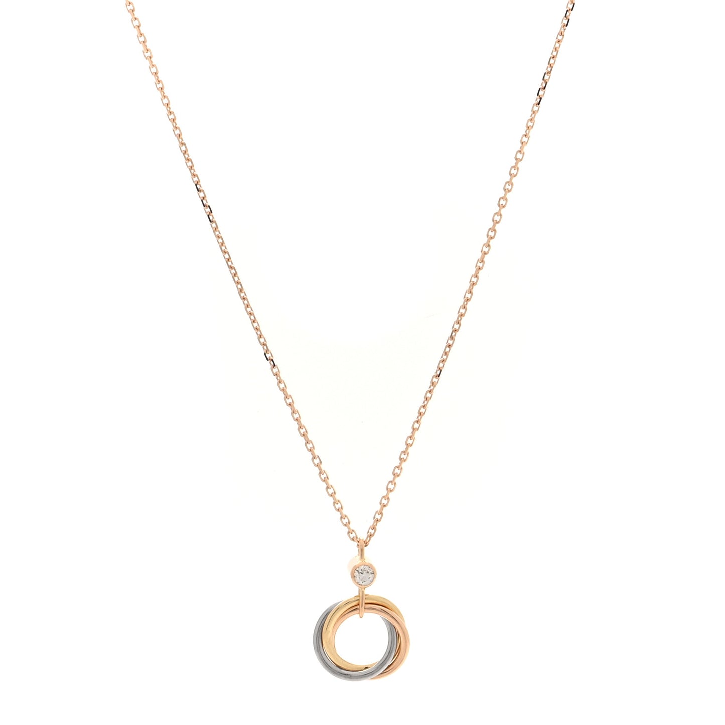 18K Pink Yellow White Gold Diamond Trinity Pendant Necklace