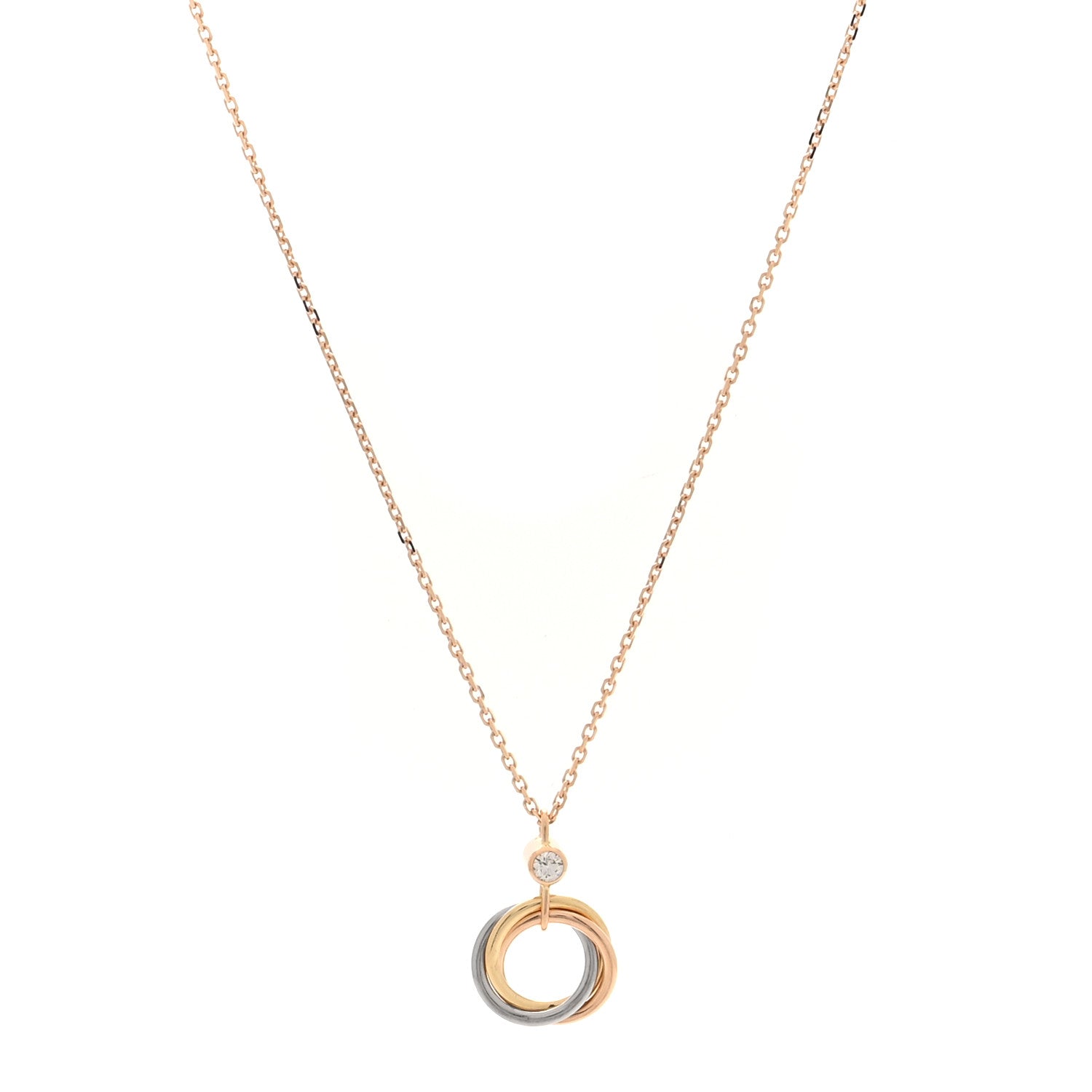 Cartier 18K Pink Yellow White Gold Diamond Trinity Pendant Necklace 1 of 5