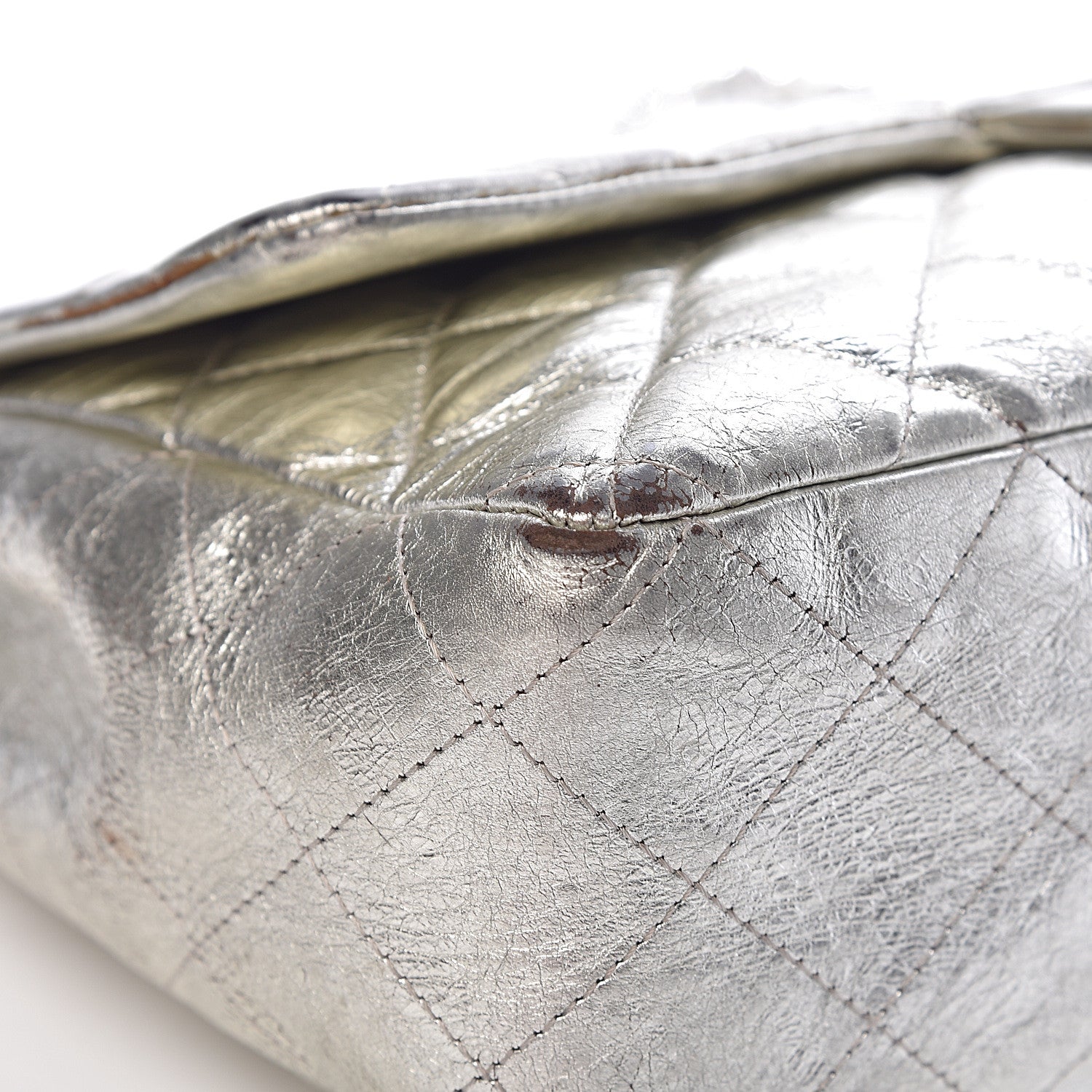 Chanel Metallic Aged Calfskin Quilted Jumbo Single Flap Silver 15 of 23