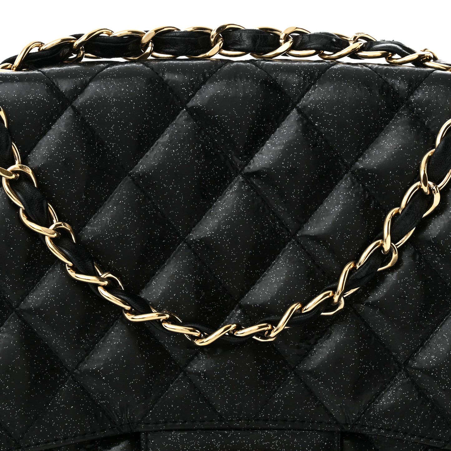 Patent Quilted Sparkle Glitter Jumbo Single Flap Black