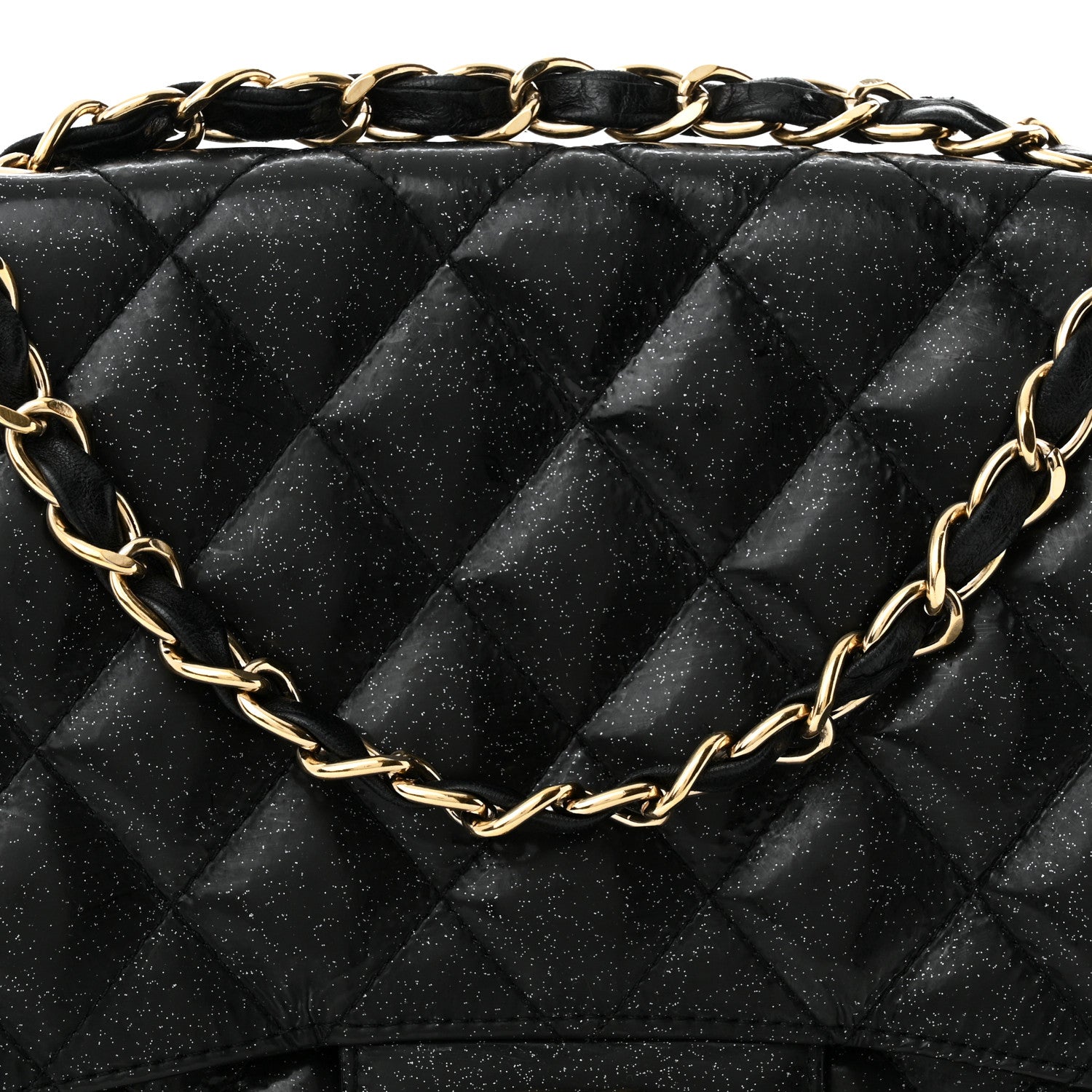 Chanel Patent Quilted Sparkle Glitter Jumbo Single Flap Black 8 of 13