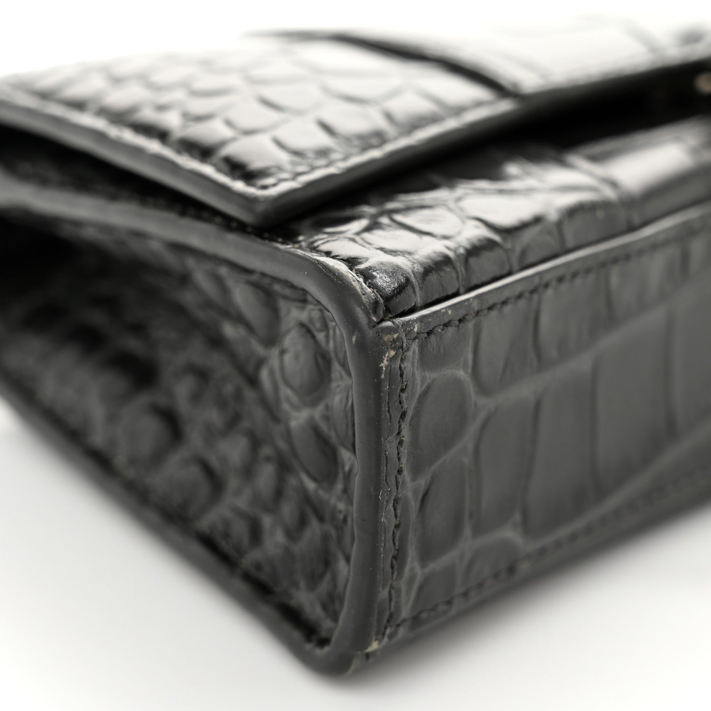 Shiny Calfskin Crocodile Embossed Hourglass Chain Bag Gris