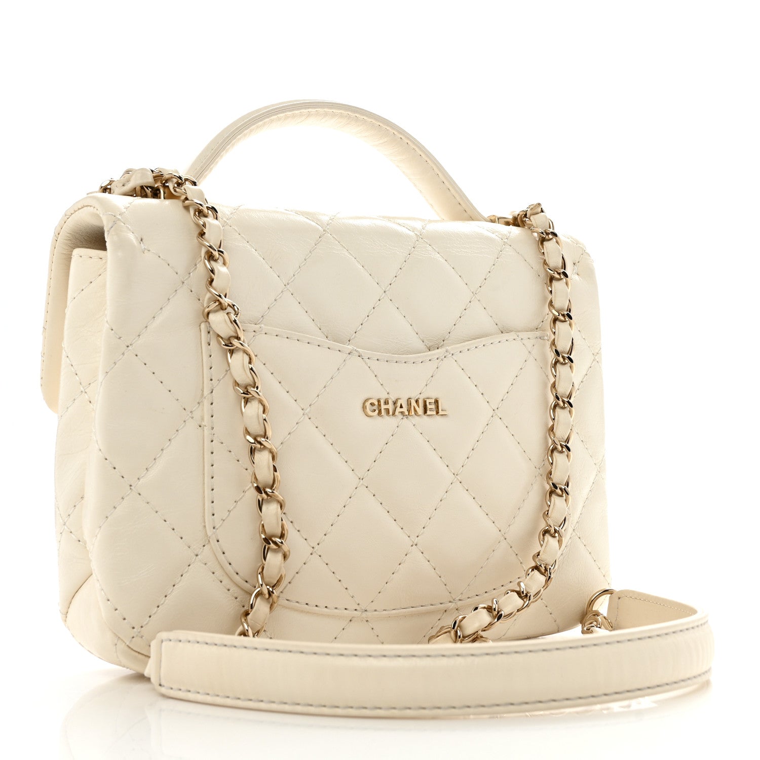 Chanel Shiny Crumpled Calfskin Quilted Top Handle Flap White 3 of 14