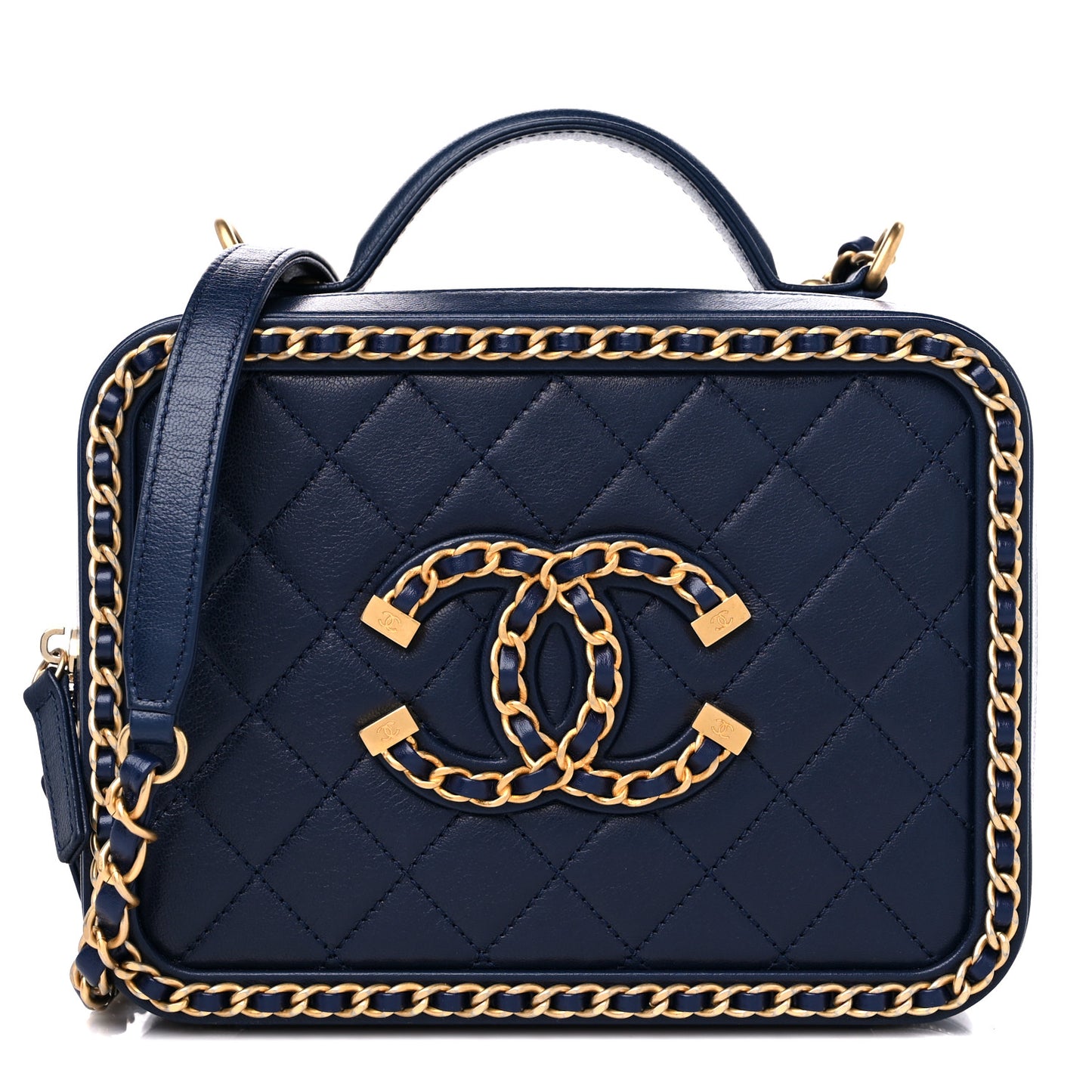 Goatskin Quilted Medium CC Filigree Vanity Case Navy