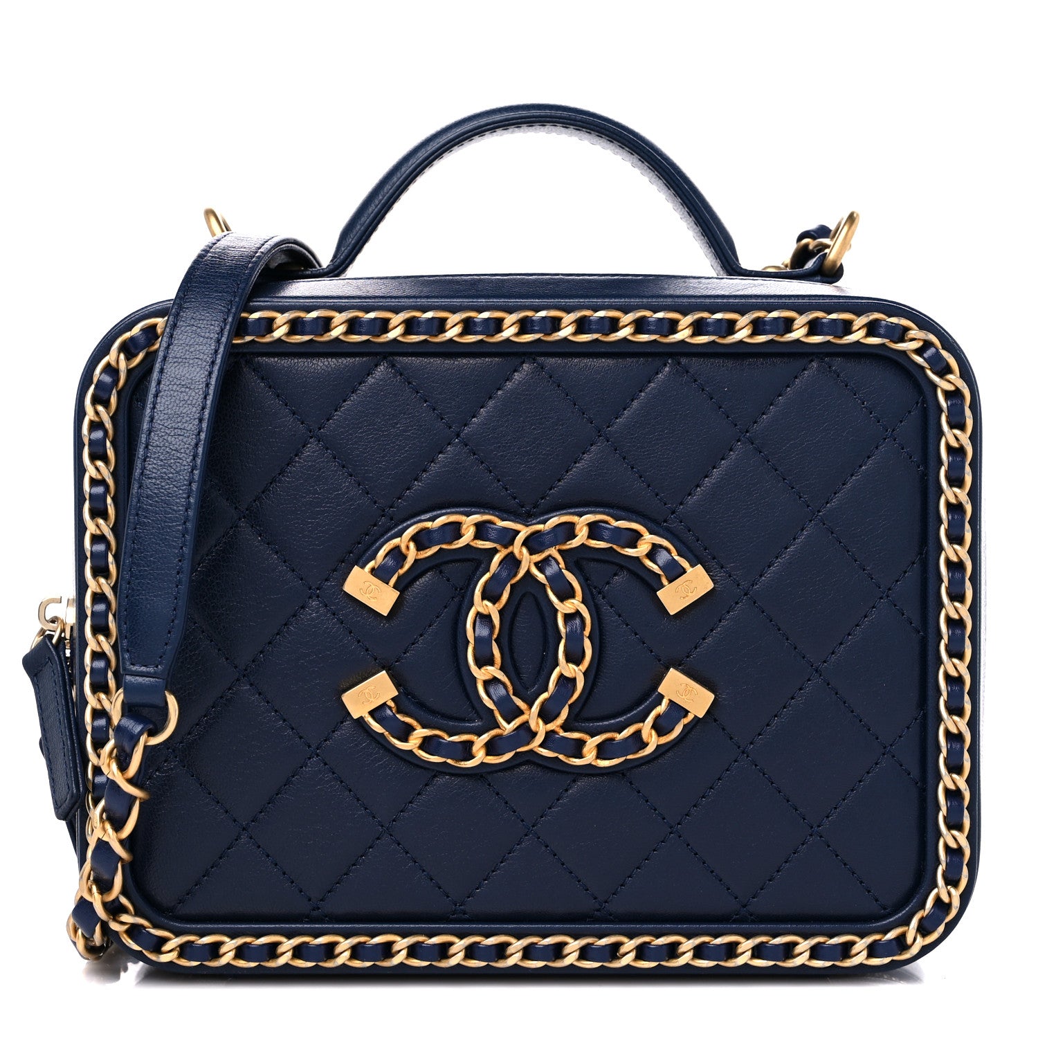 Chanel Goatskin Quilted Medium CC Filigree Vanity Case Navy 1 of 9