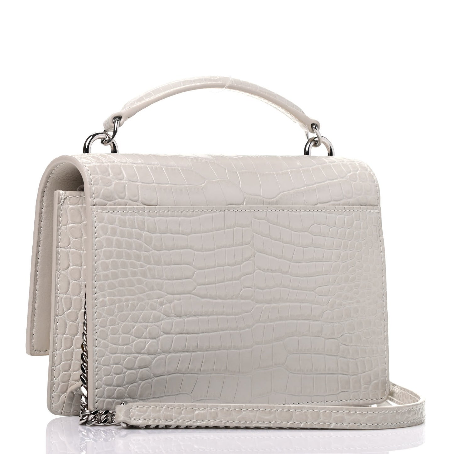 Calfskin Crocodile Embossed Monogram Sunset Chain Wallet Crema Soft