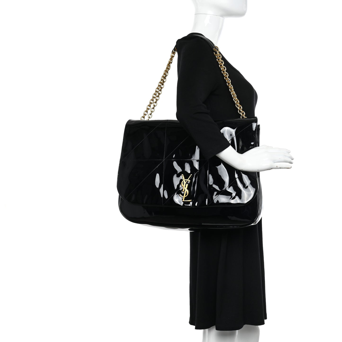 Patent Matelasse Monogram Large Jamie 4.3 Black