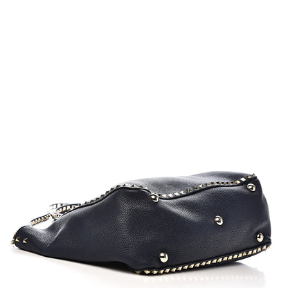 Valentino Garavani Pebbled Calfskin Medium Rockstud Tote Marine 4 of 12