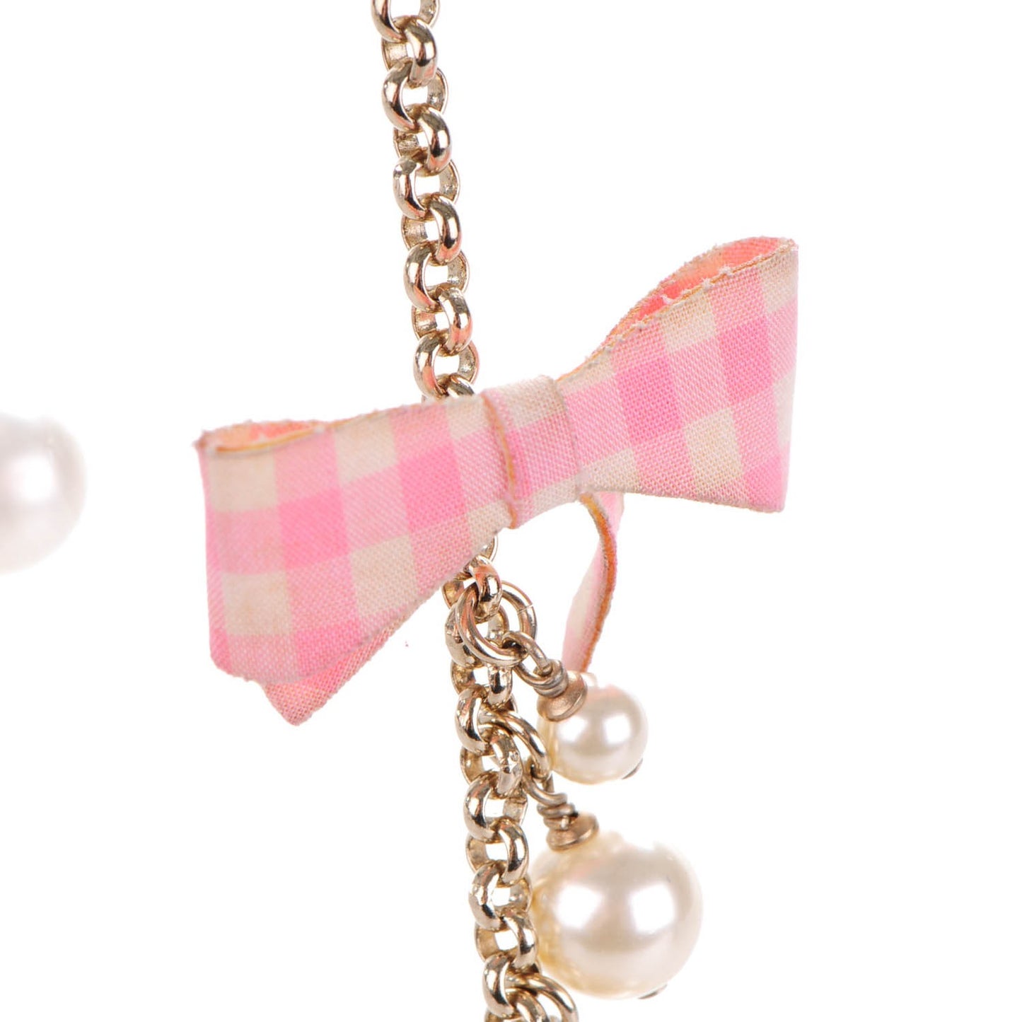 Pearl Silk Enamel CC Long Necklace Pink Gold