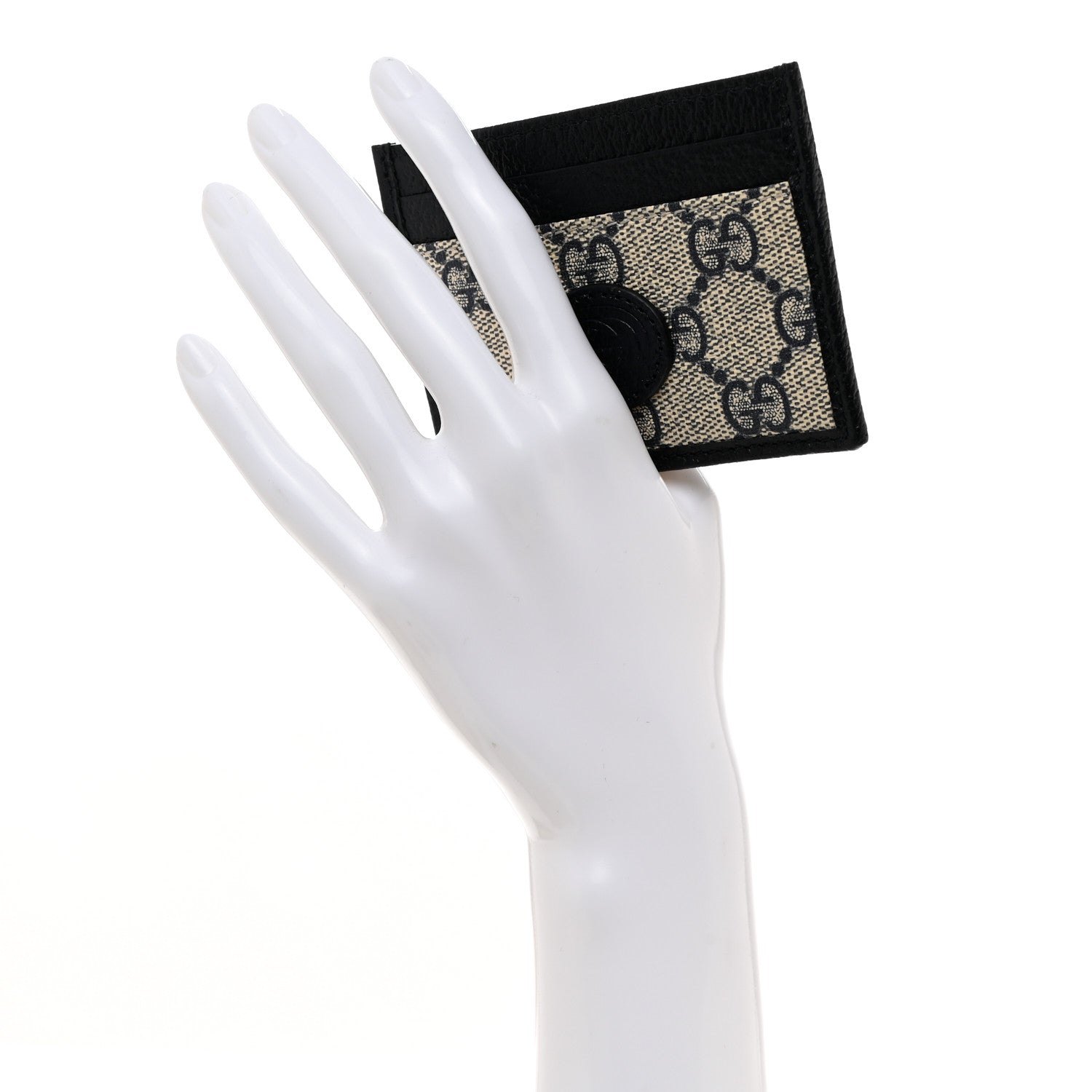 Gucci GG Supreme Monogram Textured Dollar Calfskin Retro Interlocking G Card Holder Beige Blue 2 of 7