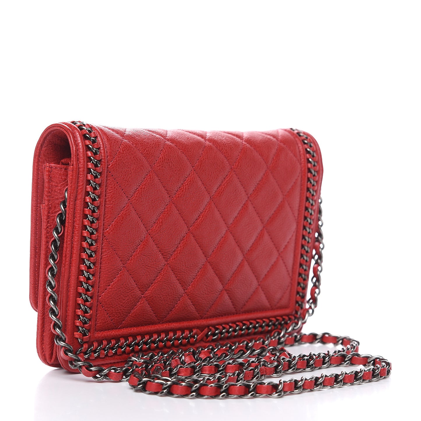 Calfskin Quilted Chain Around Boy Wallet On Chain WOC Red