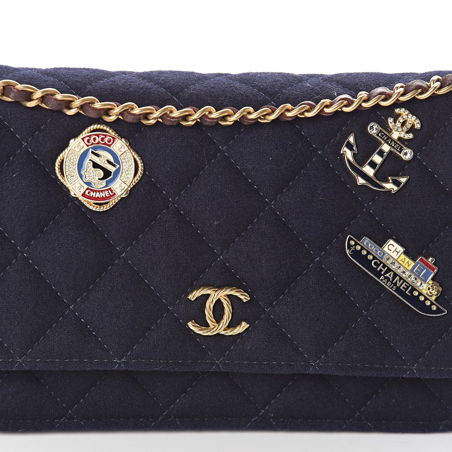 Felt Quilted Paris-Hamburg Charms Wallet On Chain WOC Dark Navy