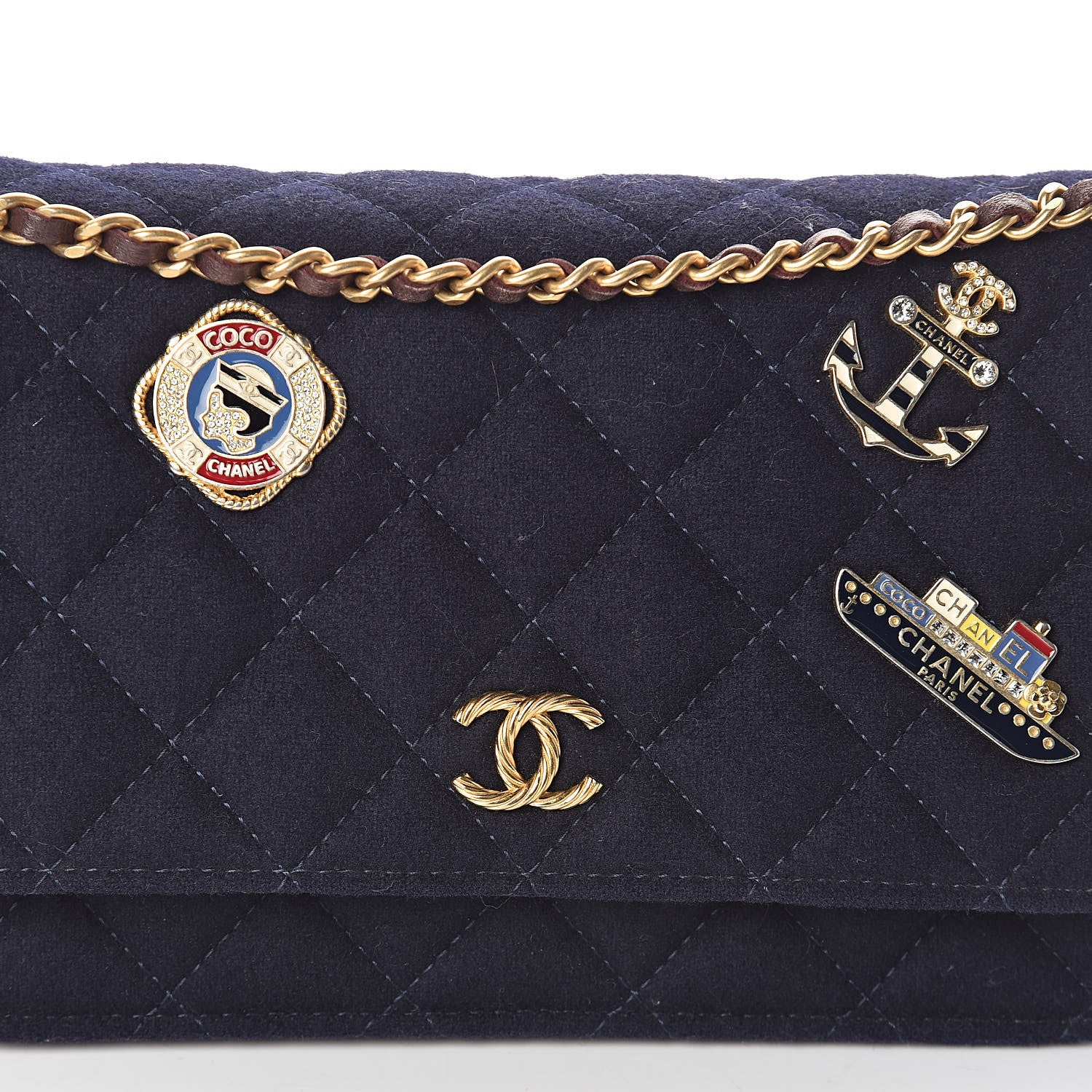 Chanel Felt Quilted Paris-Hamburg Charms Wallet On Chain WOC Dark Navy 9 of 11
