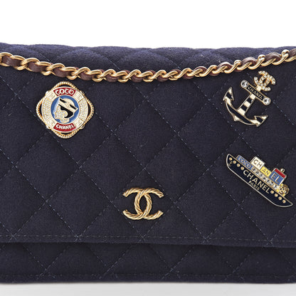 Chanel Felt Quilted Paris-Hamburg Charms Wallet On Chain WOC Dark Navy 9 of 11