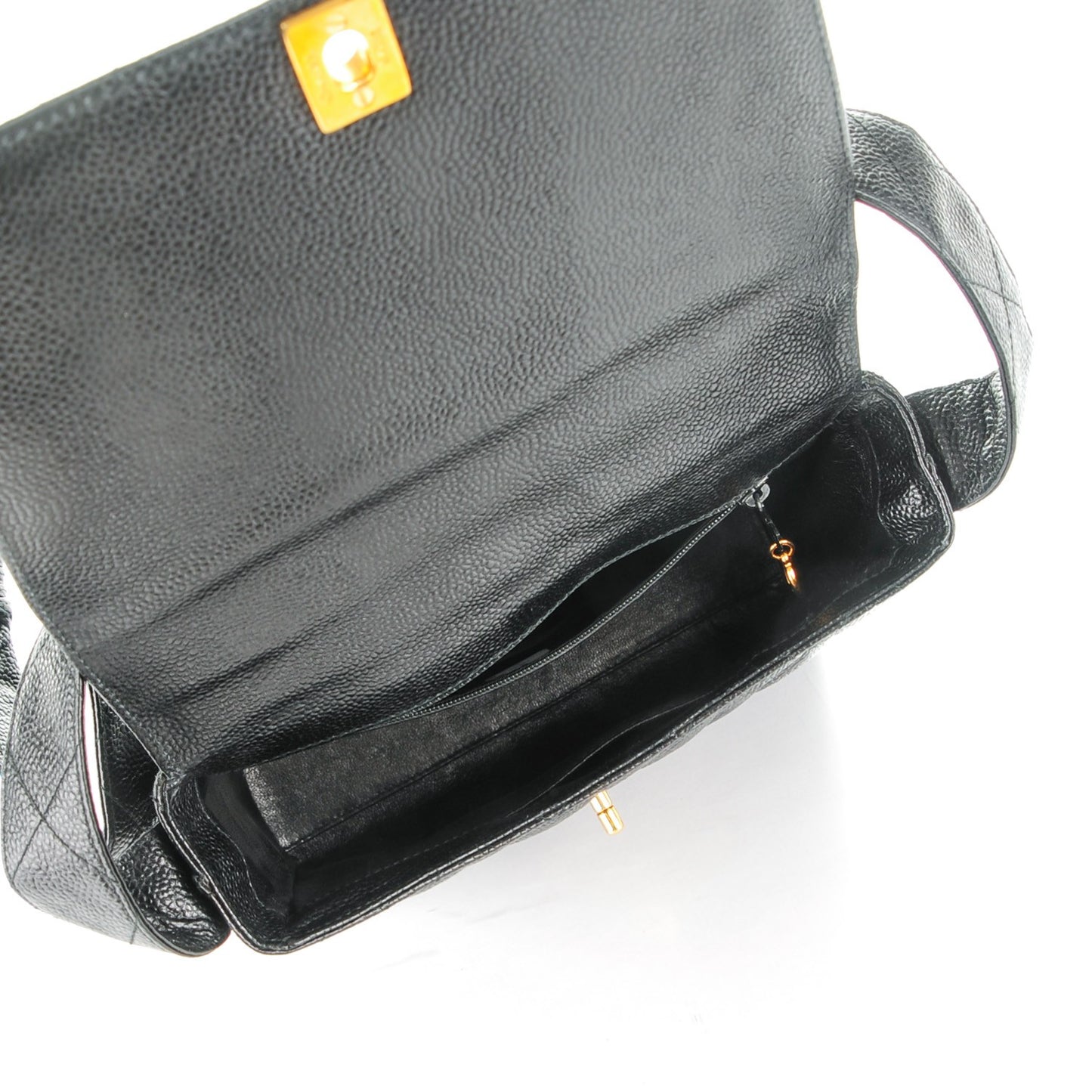 Caviar Quilted Medium Flap Shoulder Bag Black