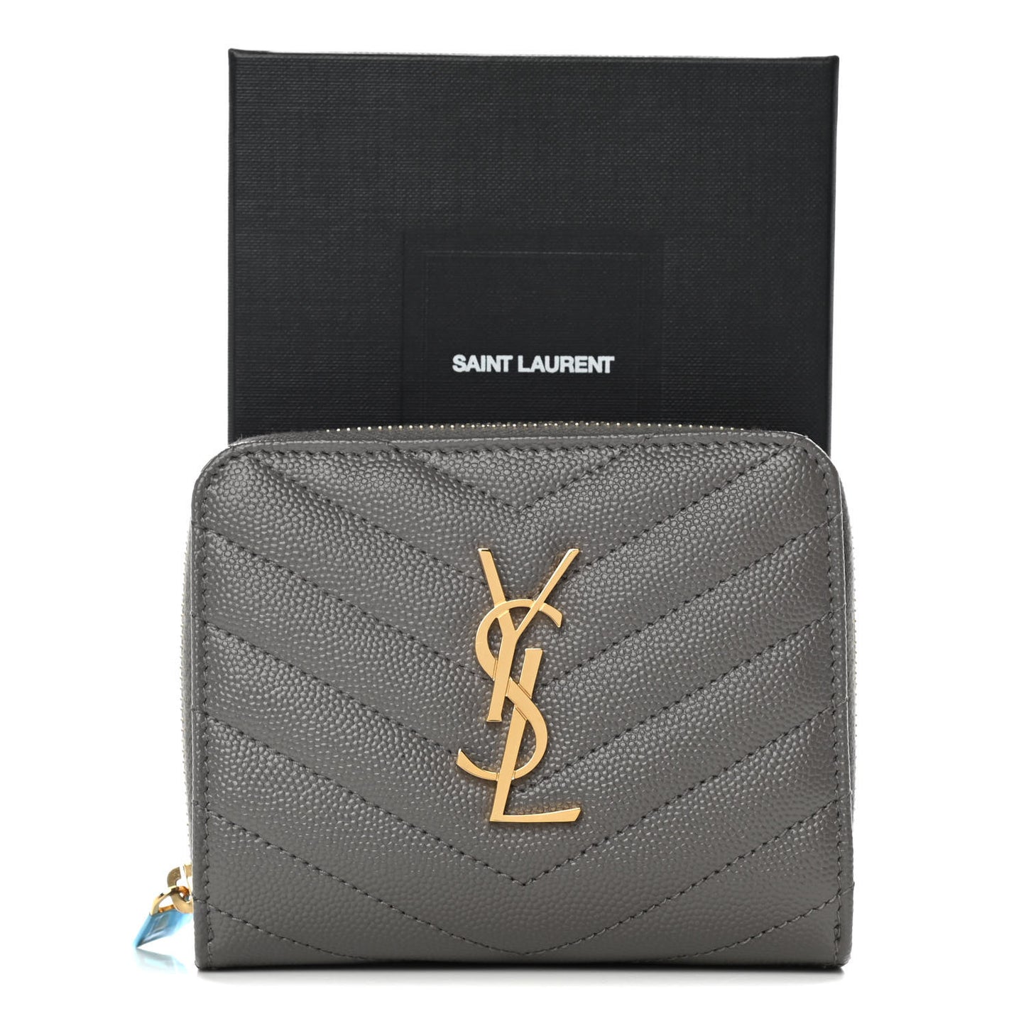Grain De Poudre Matelasse Chevron Monogram Compact Zip Around Wallet Fog