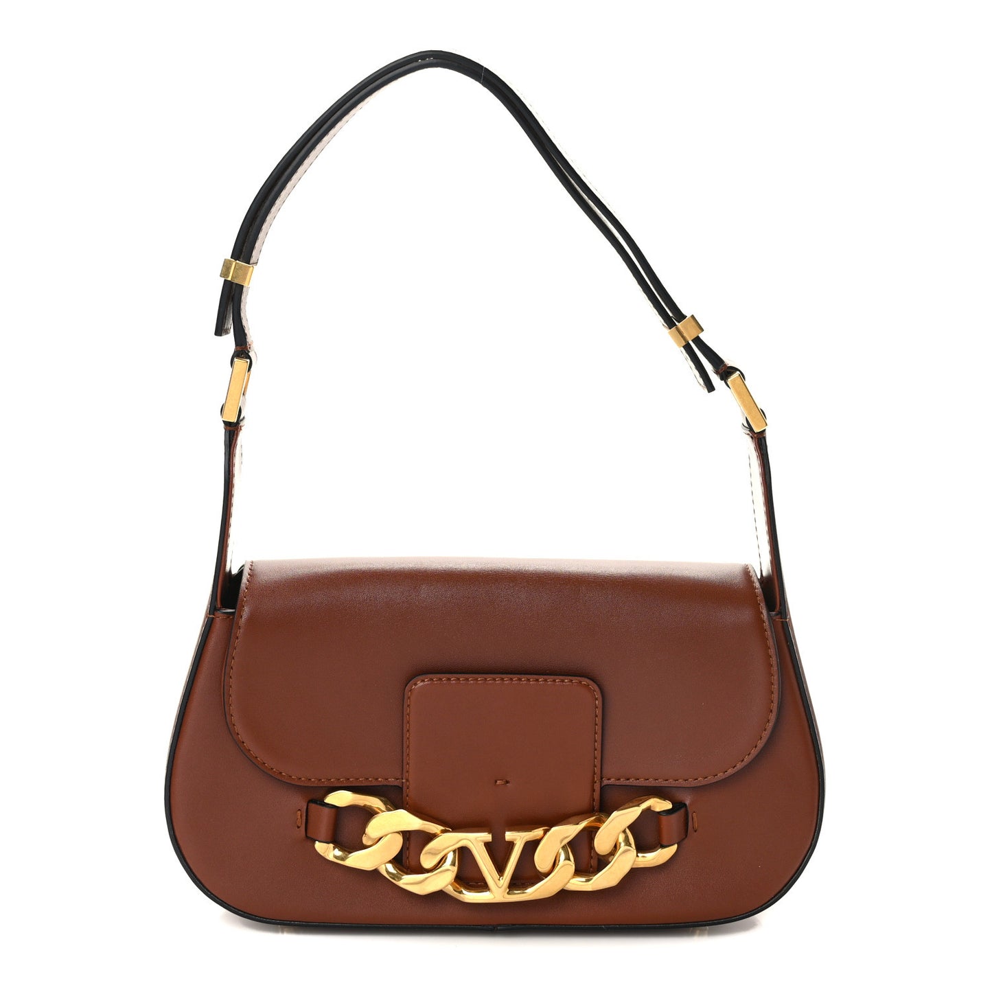 Smooth Calfskin Vlogo Chain Shoulder Bag Saddle Brown