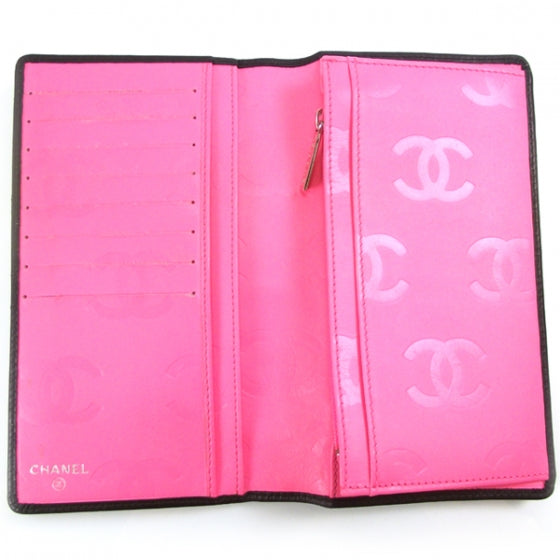 Calfskin Quilted Cambon Yen Wallet Black White