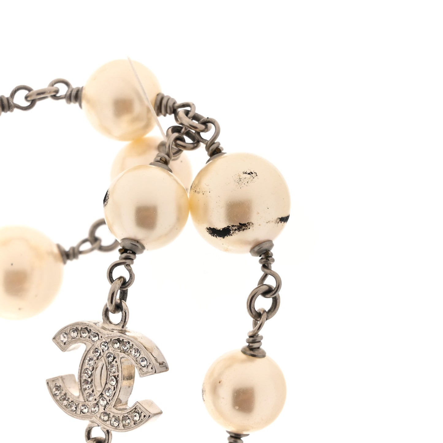Crystal Pearl CC Long Necklace Silver