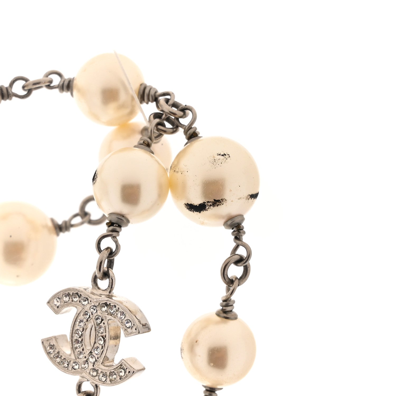 Chanel Crystal Pearl CC Long Necklace Silver 6 of 7