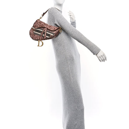 Christian Dior Canvas Embroidered Brocart Saddle Bag Metallic Pink 2 of 10
