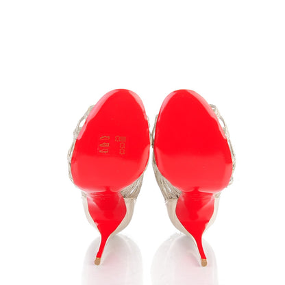 Christian Louboutin Glitter Mini Specchio Mille Cinque 100 Ankle Boots 38 Ivory Havana Beige 5 of 8