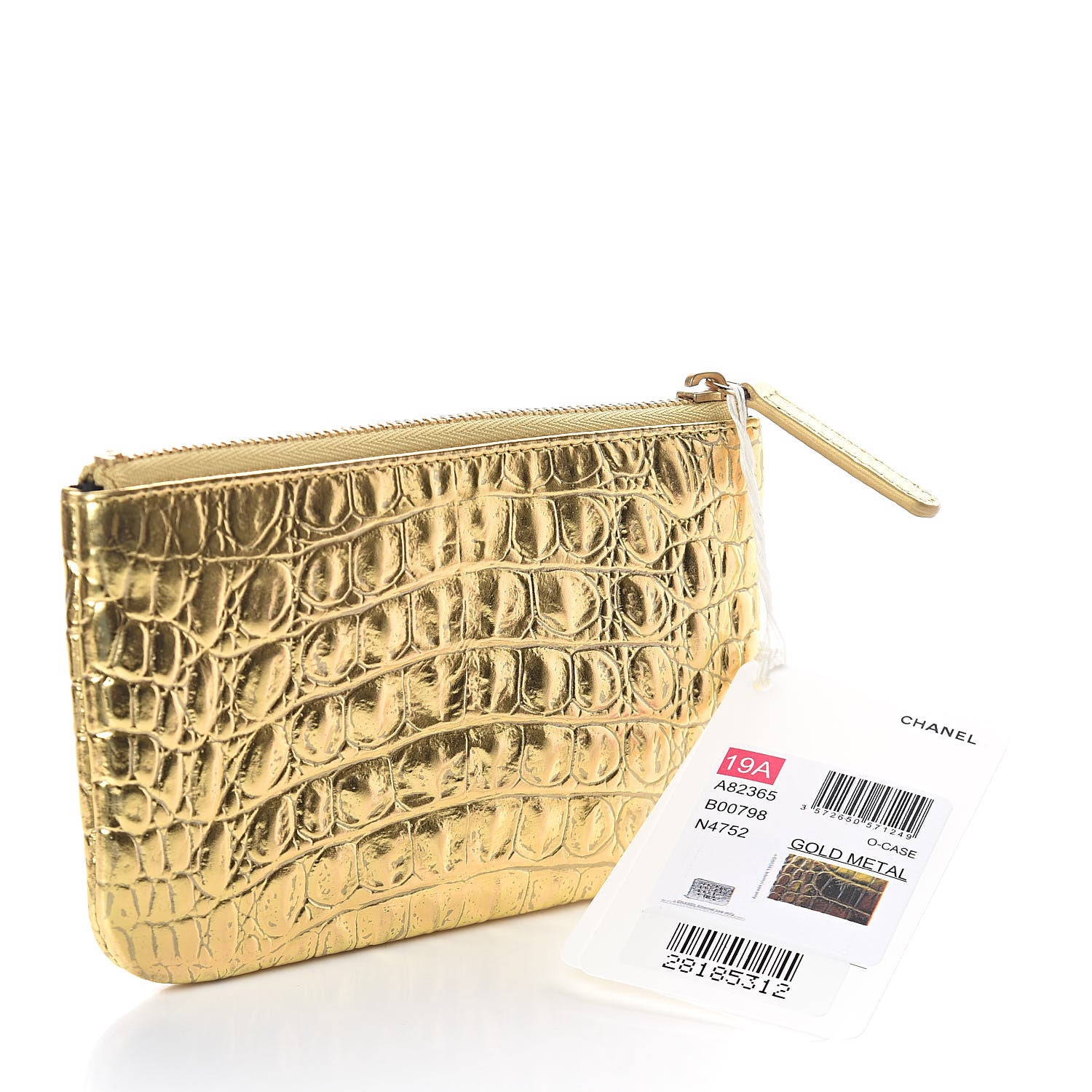 Chanel Metallic Calfskin Crocodile Embossed Cocodile Cosmetic Case Gold 3 of 8