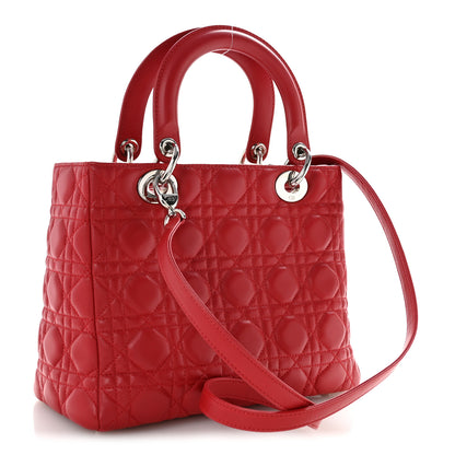 Christian Dior Lambskin Cannage Medium Lady Dior Red 3 of 14