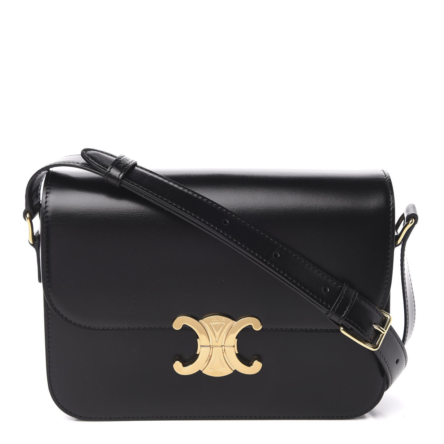 Celine Shiny Calfskin Medium Triomphe Black 1 of 11