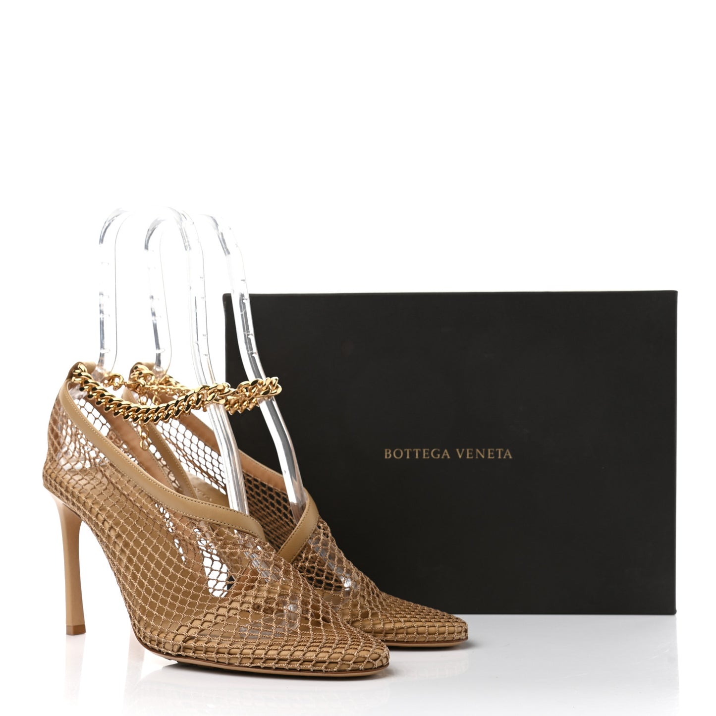 Mesh Nappa Chunky Chain Sandals 41 Beige Pony