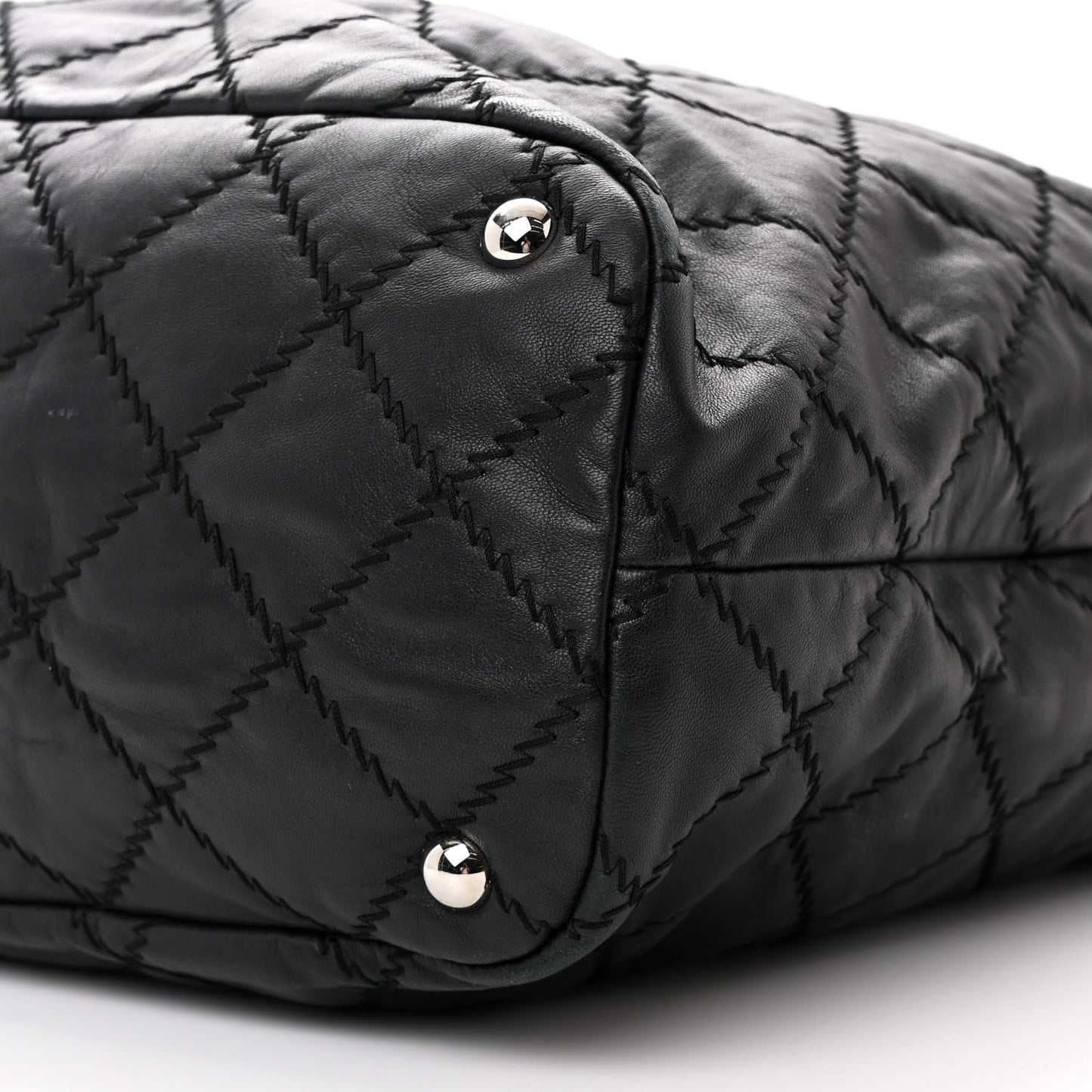 Lambskin Stitched Shopper Tote Black