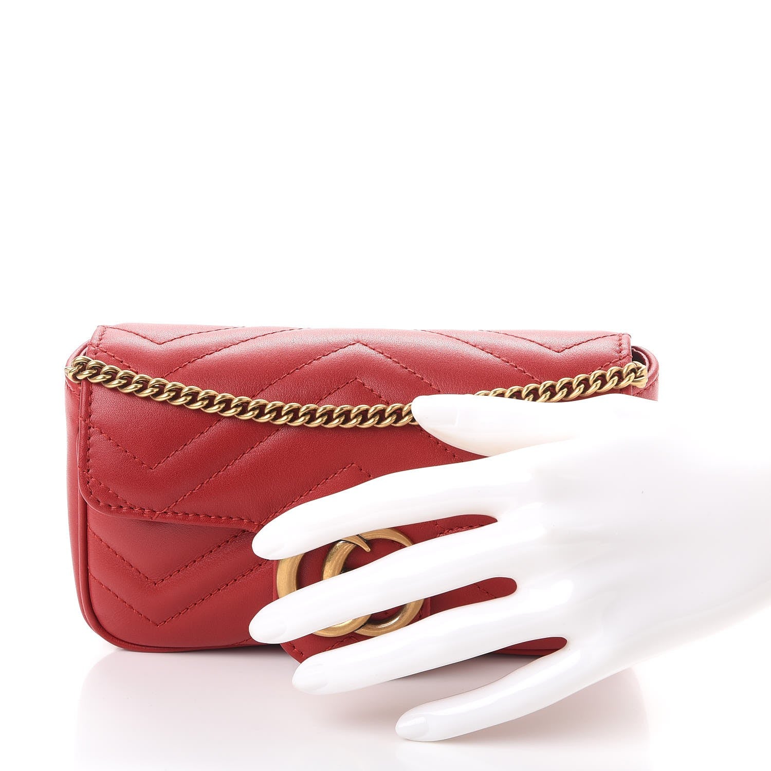 Gucci Calfskin Matelasse Super Mini GG Marmont Shoulder Bag Hibiscus Red 3 of 10