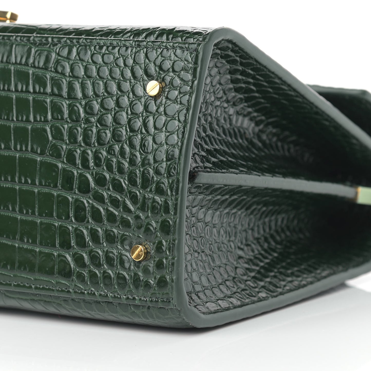 Calfskin Crocodile Embossed Medium Classic Monogram Cassandra Top Handle Green