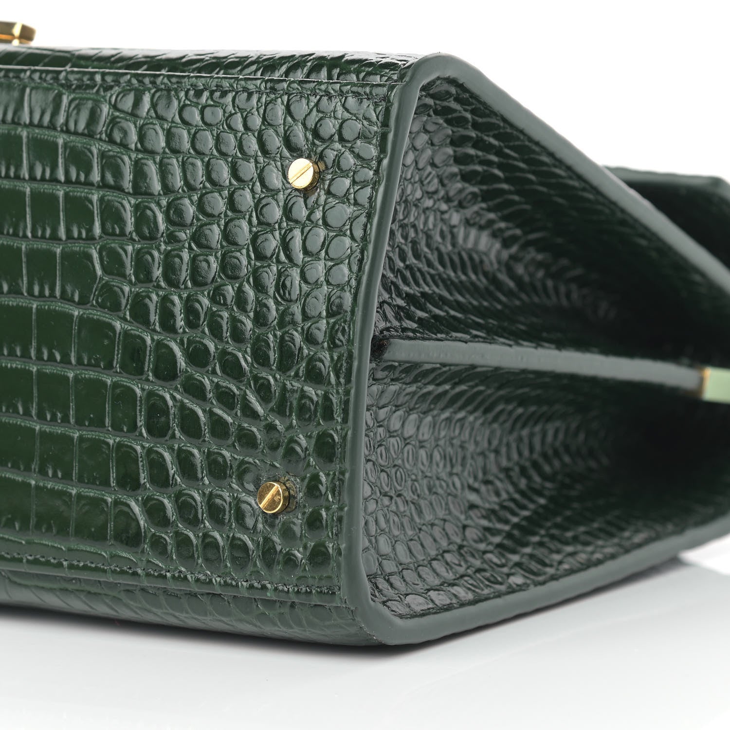 Saint Laurent Calfskin Crocodile Embossed Medium Classic Monogram Cassandra Top Handle Green 10 of 10