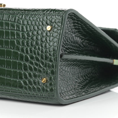Saint Laurent Calfskin Crocodile Embossed Medium Classic Monogram Cassandra Top Handle Green 10 of 10