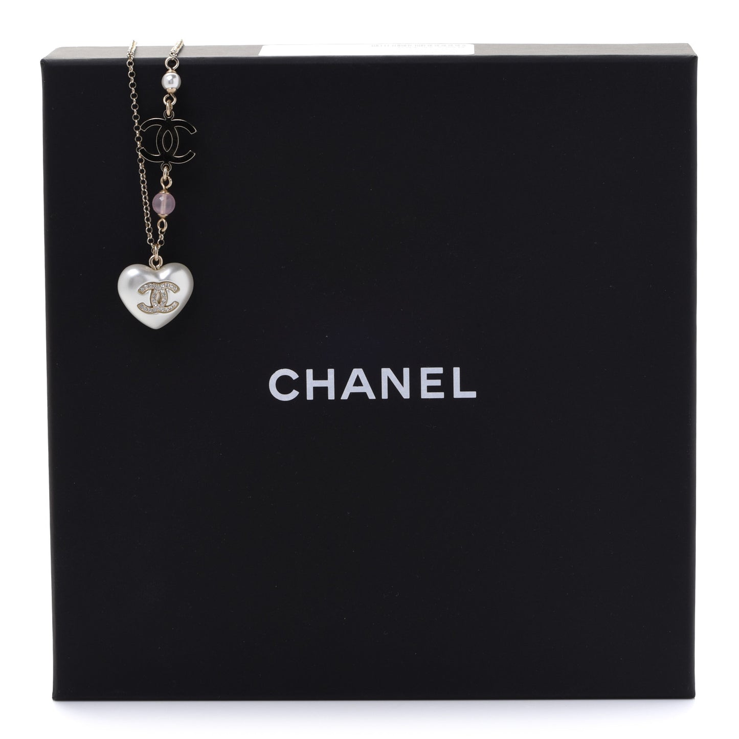 Resin Crystal CC Heart Necklace Pearly White Gold