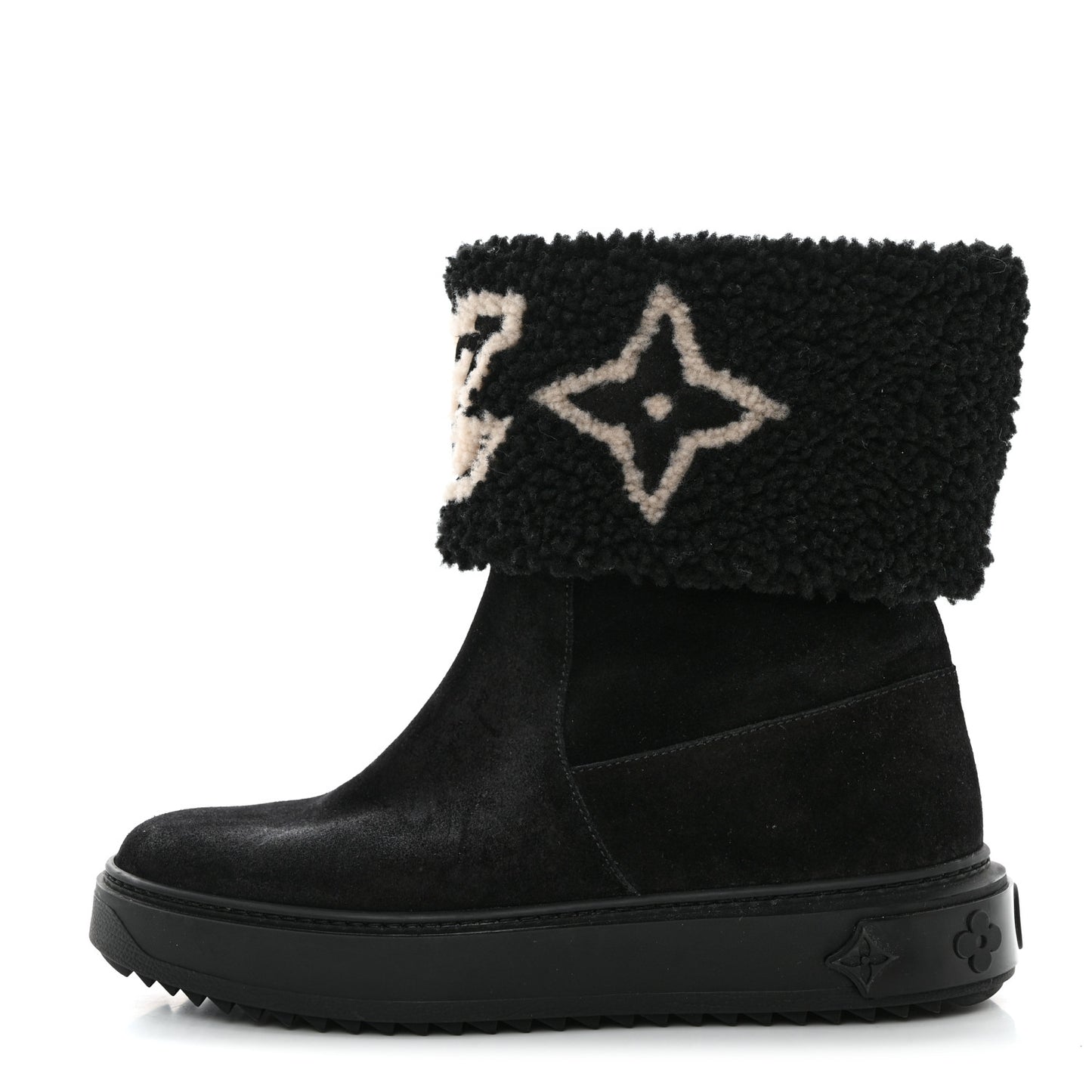 Suede Calfskin Shearling Snowdrop Flat Ankle Boot 37 Black