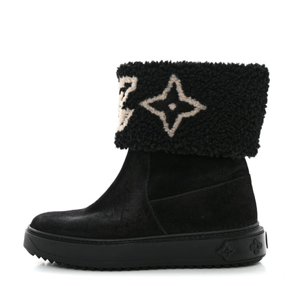 Louis Vuitton Suede Calfskin Shearling Snowdrop Flat Ankle Boot 37 Black 1 of 8