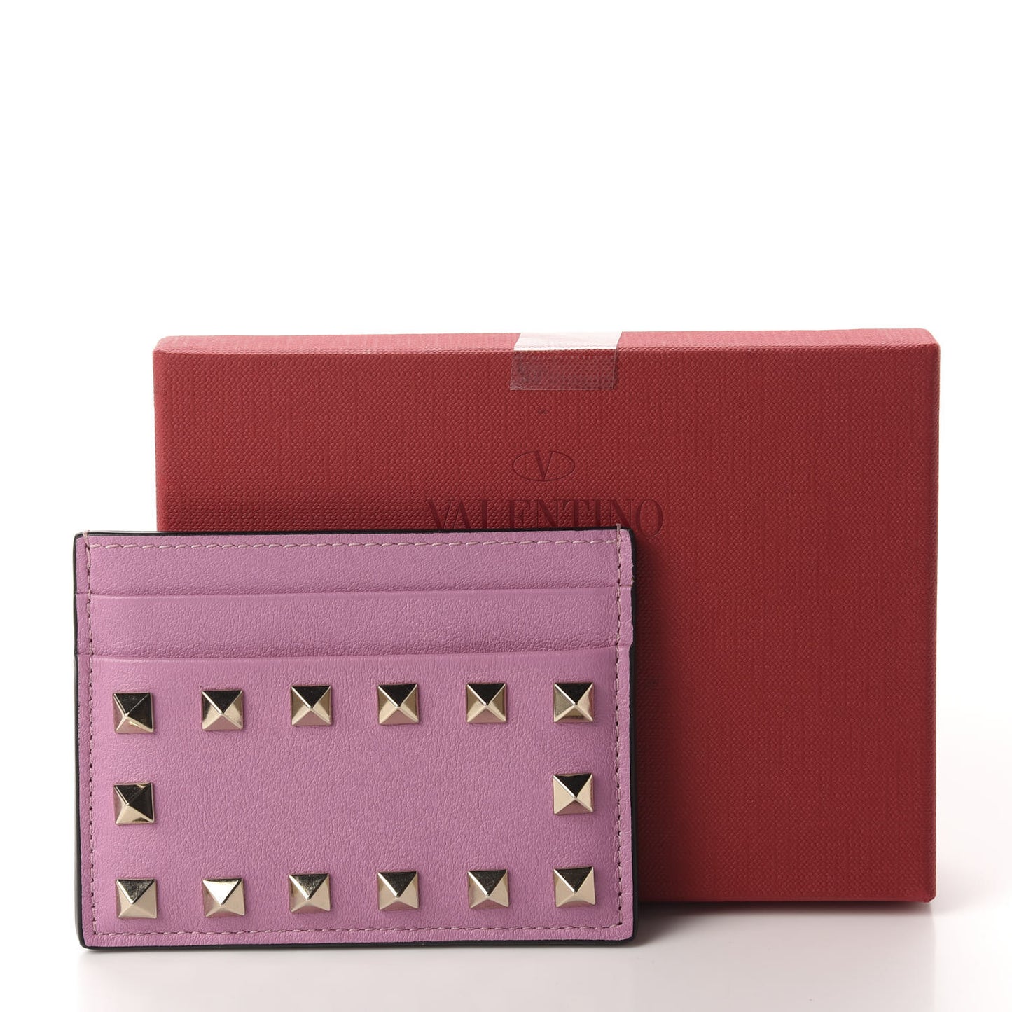 Vitello Rockstud Card Holder Pink