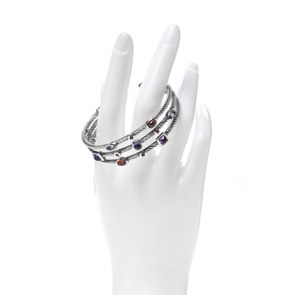 David Yurman Sterling Silver Iolite Garnet Amethyst Ruby Three Row Confetti Cuff Bracelet 2 of 4