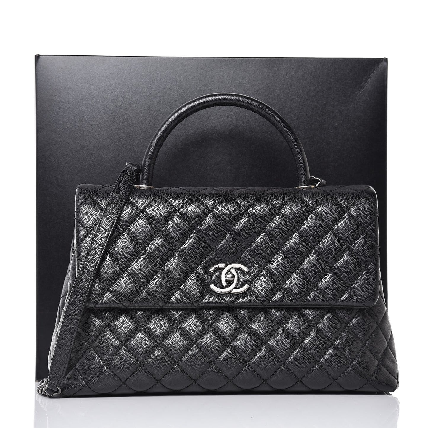Caviar Quilted Medium Coco Handle Flap Black