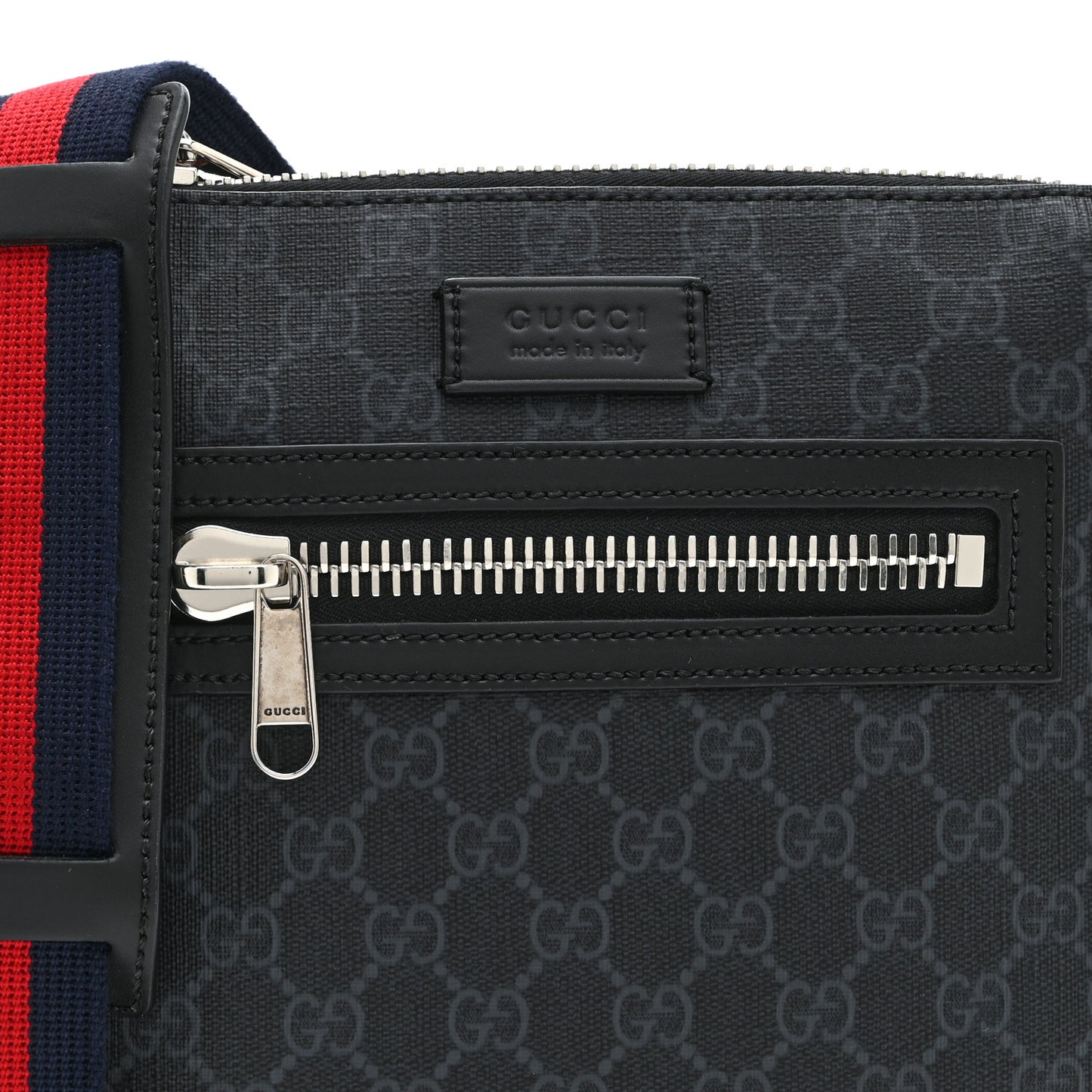 GG Supreme Monogram Web Small Flat Messenger Bag Black Grey