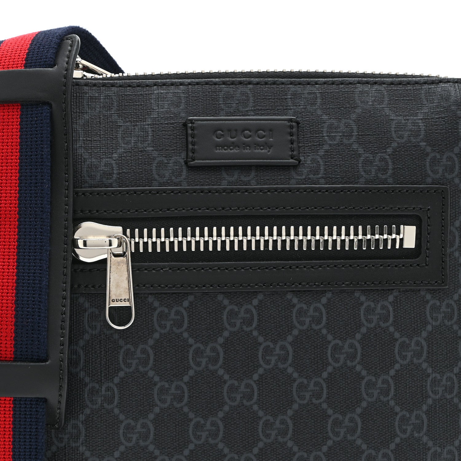 Gucci GG Supreme Monogram Web Small Flat Messenger Bag Black Grey 8 of 10