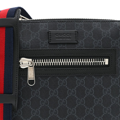Gucci GG Supreme Monogram Web Small Flat Messenger Bag Black Grey 8 of 10