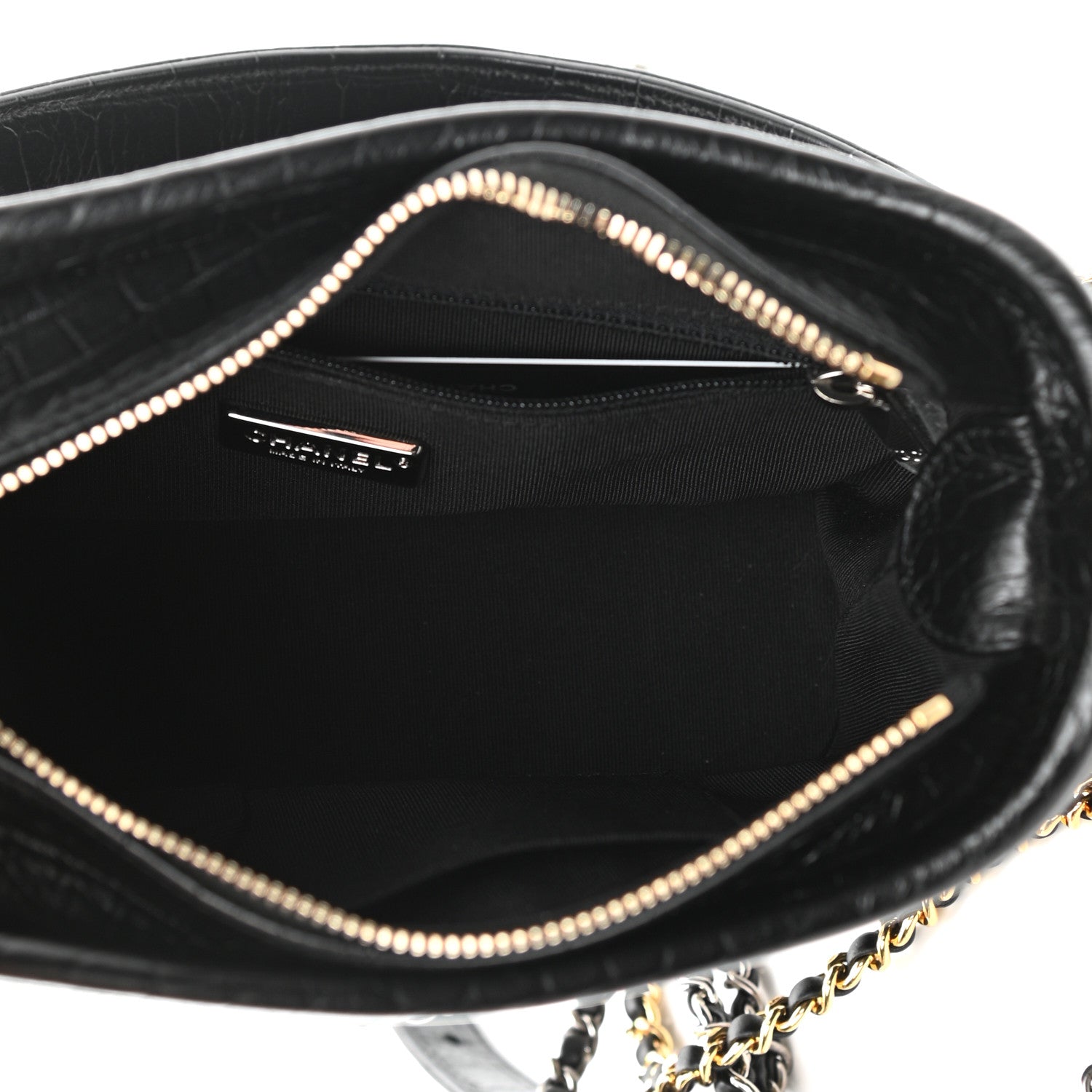 Chanel Calfskin Crocodile Embossed Small Gabrielle Cocodile Hobo Black 5 of 11
