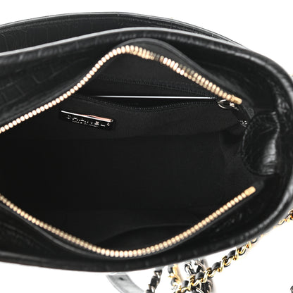 Chanel Calfskin Crocodile Embossed Small Gabrielle Cocodile Hobo Black 5 of 11