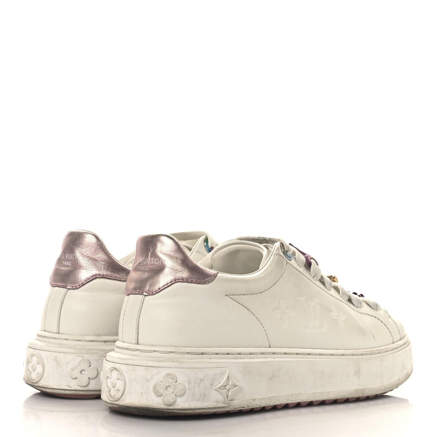 Lambskin Embossed Monogram Time Out Sneakers 37 White Pink