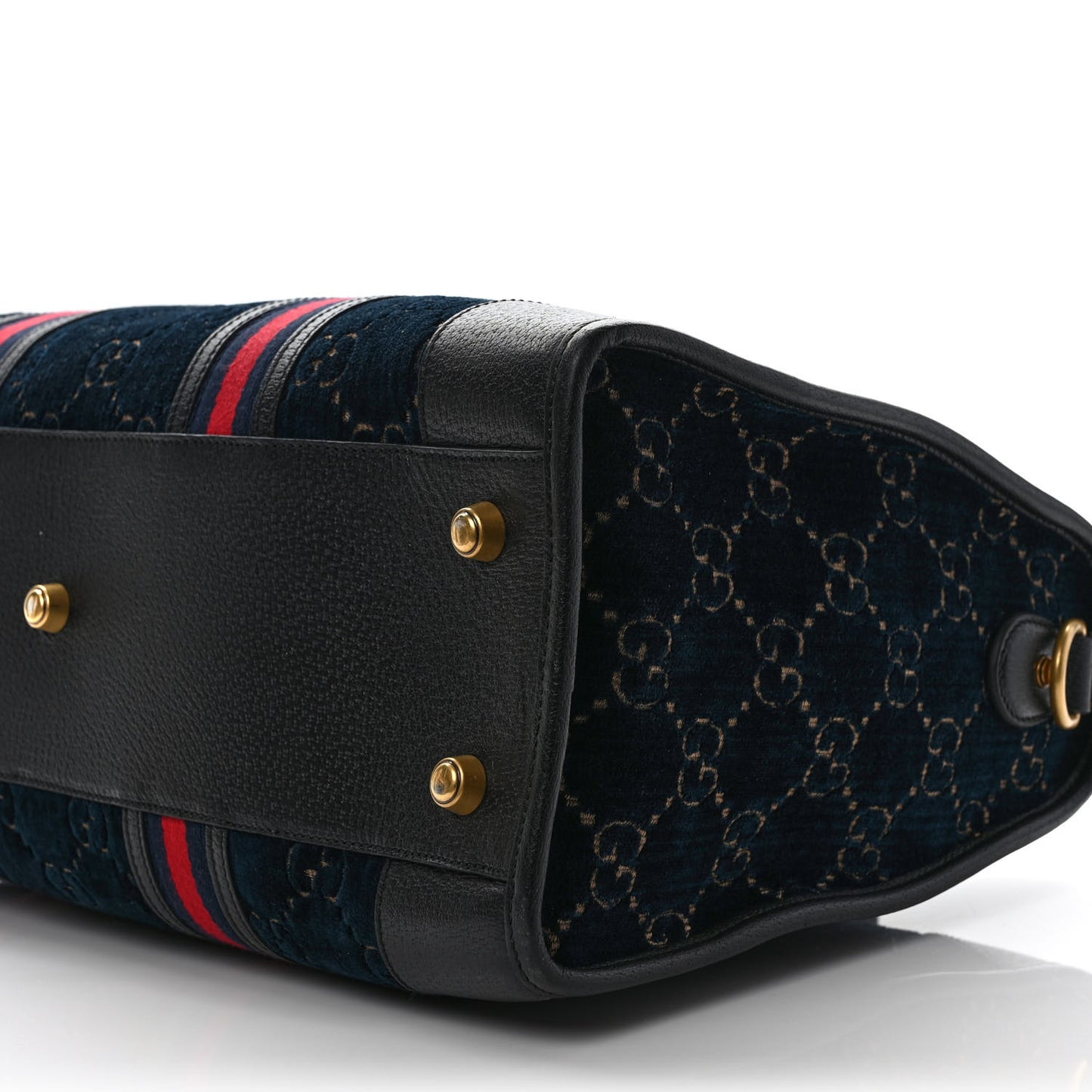 Velvet GG Monogram Textured Calfskin Web Medium Duffle Bag Blue Beige Black