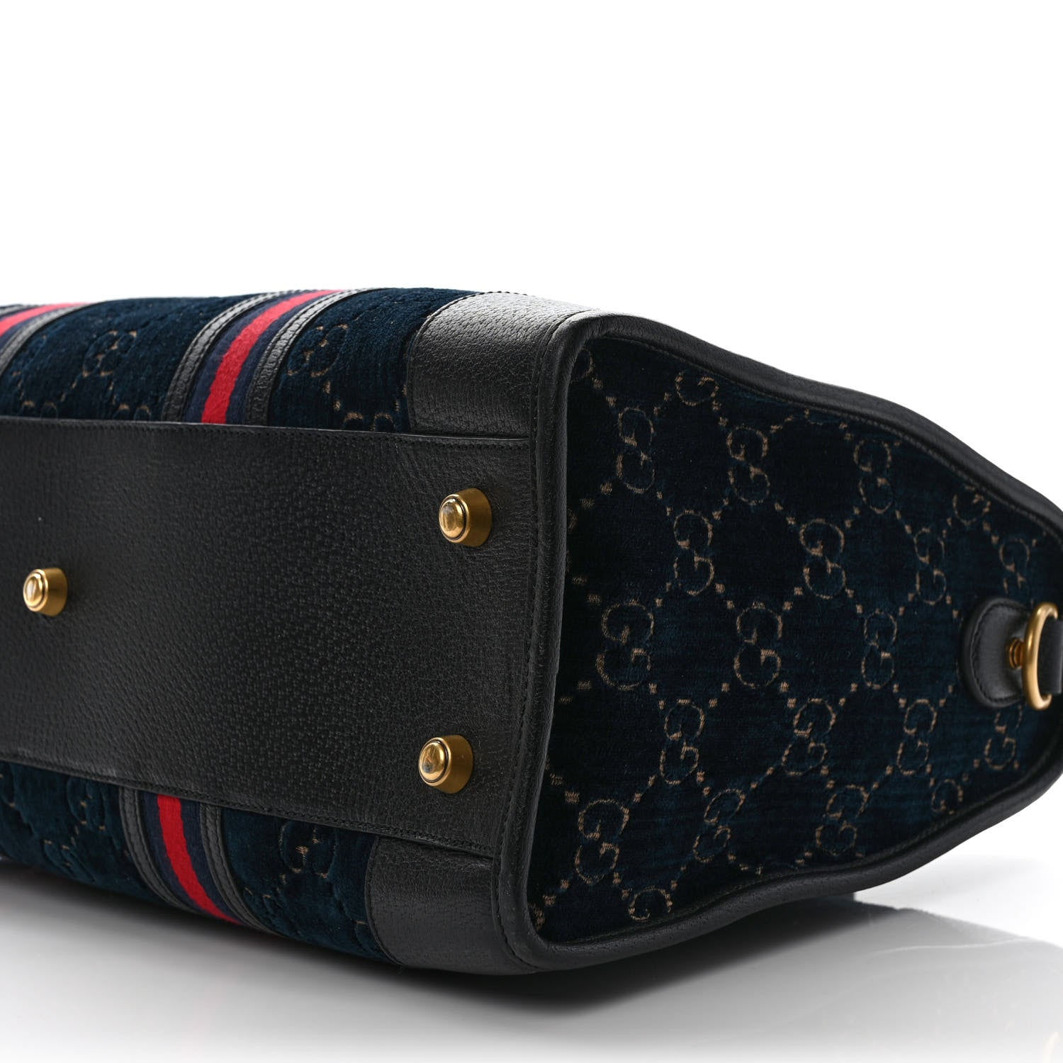 Gucci Velvet GG Monogram Textured Calfskin Web Medium Duffle Bag Blue Beige Black 9 of 11