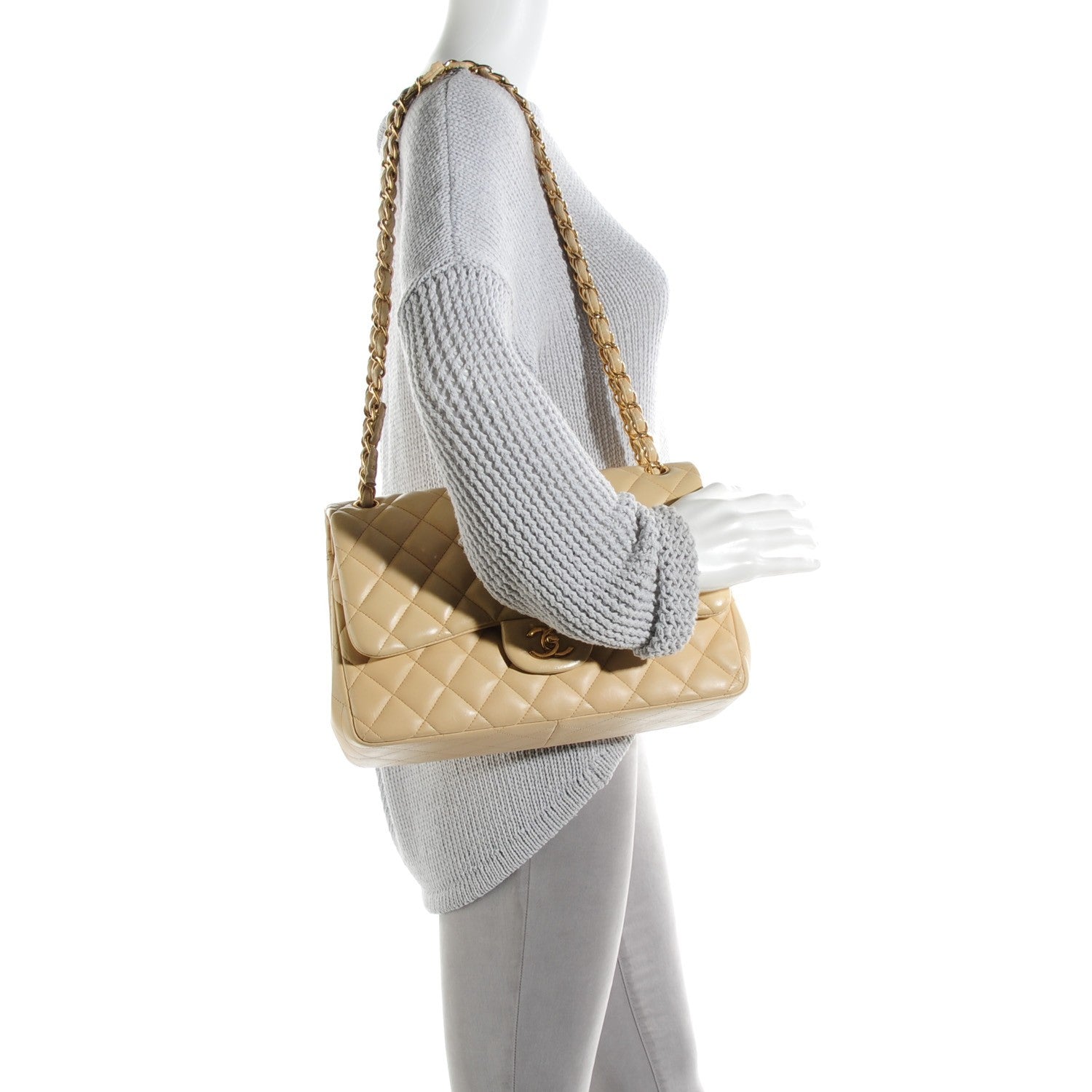 Chanel Lambskin Quilted Jumbo Double Flap Beige 2 of 9